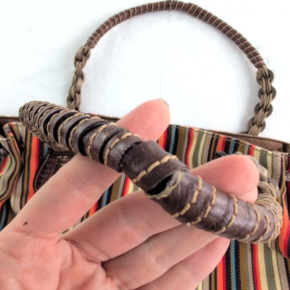 Fossil Earthy Tones Canvas Striped Hobo Hippie Indie Purse Double Handle - Picture 3 of 10